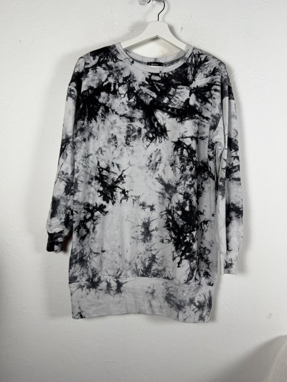 Aqua Womens Gray Tie-Dye Cotton Mini Sweatshirt Dress Medium Crew Neck Pullover